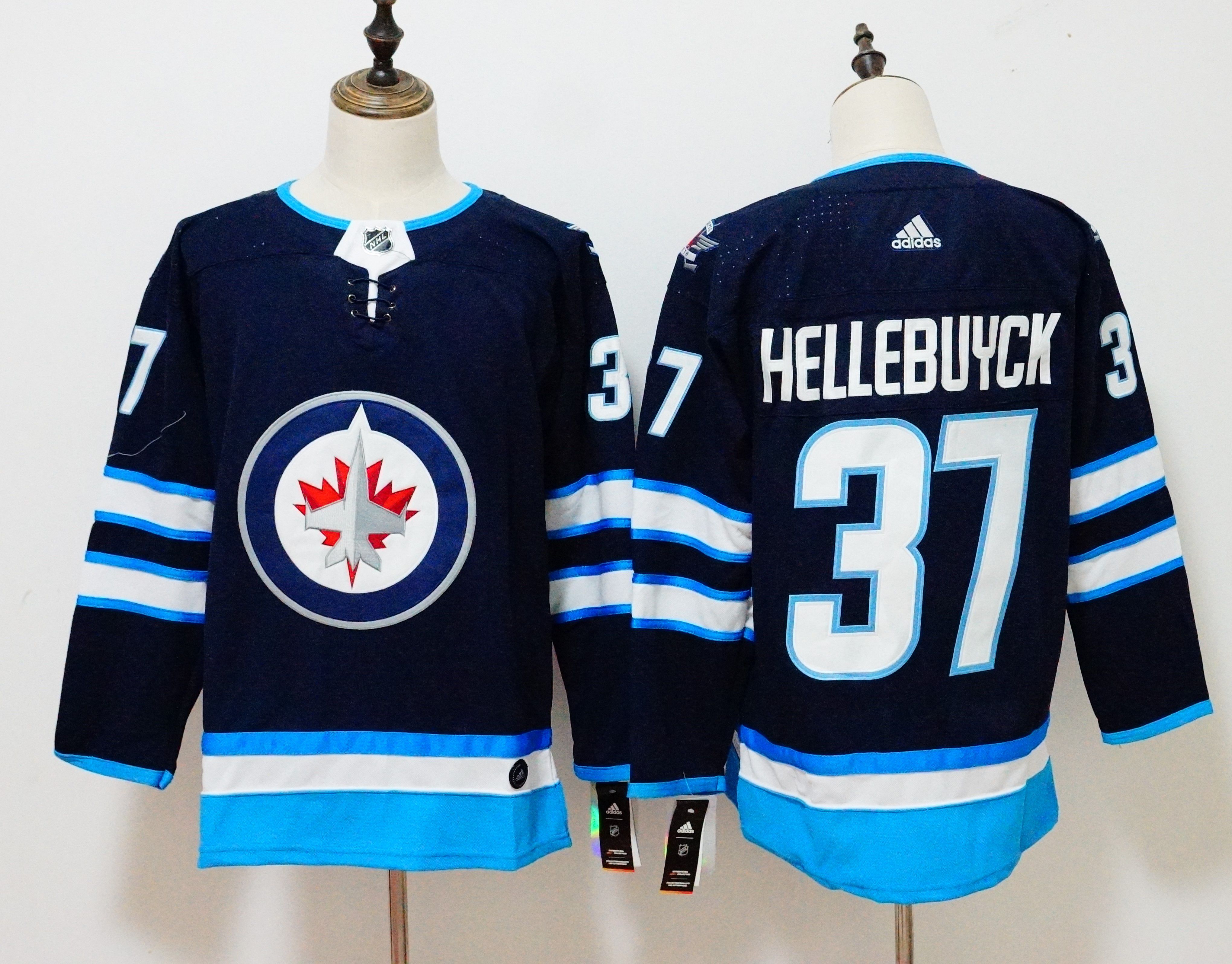 Men Winnipeg Jets 37 Hellebuyck Blue Hockey Stitched Adidas NHL Jerseys